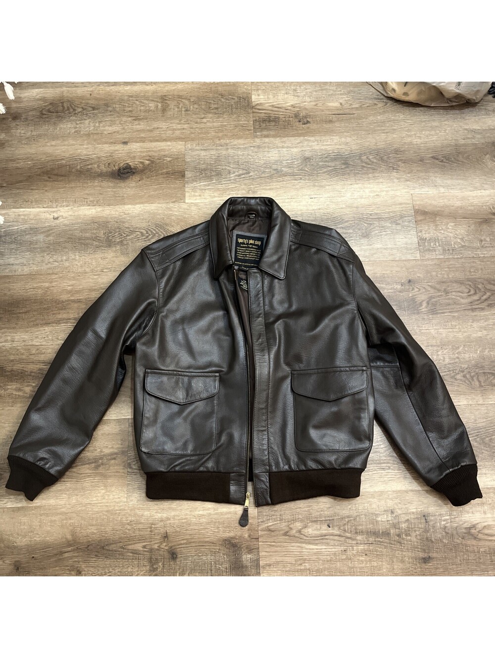 Sporty's Pilot Shop A-2 Brown Leather Bomber Flight Jacket Men’s M Full Zip